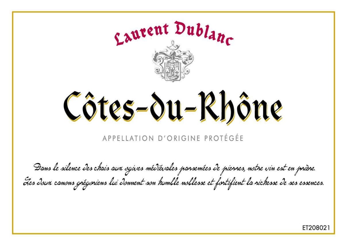Laurent Dublanc Cotes-du-Rhone Red 2016 Front Label