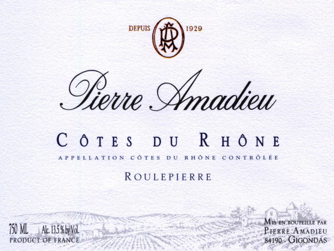 Pierre Amadieu Cotes du Rhone Roulepierre 2015 Front Label