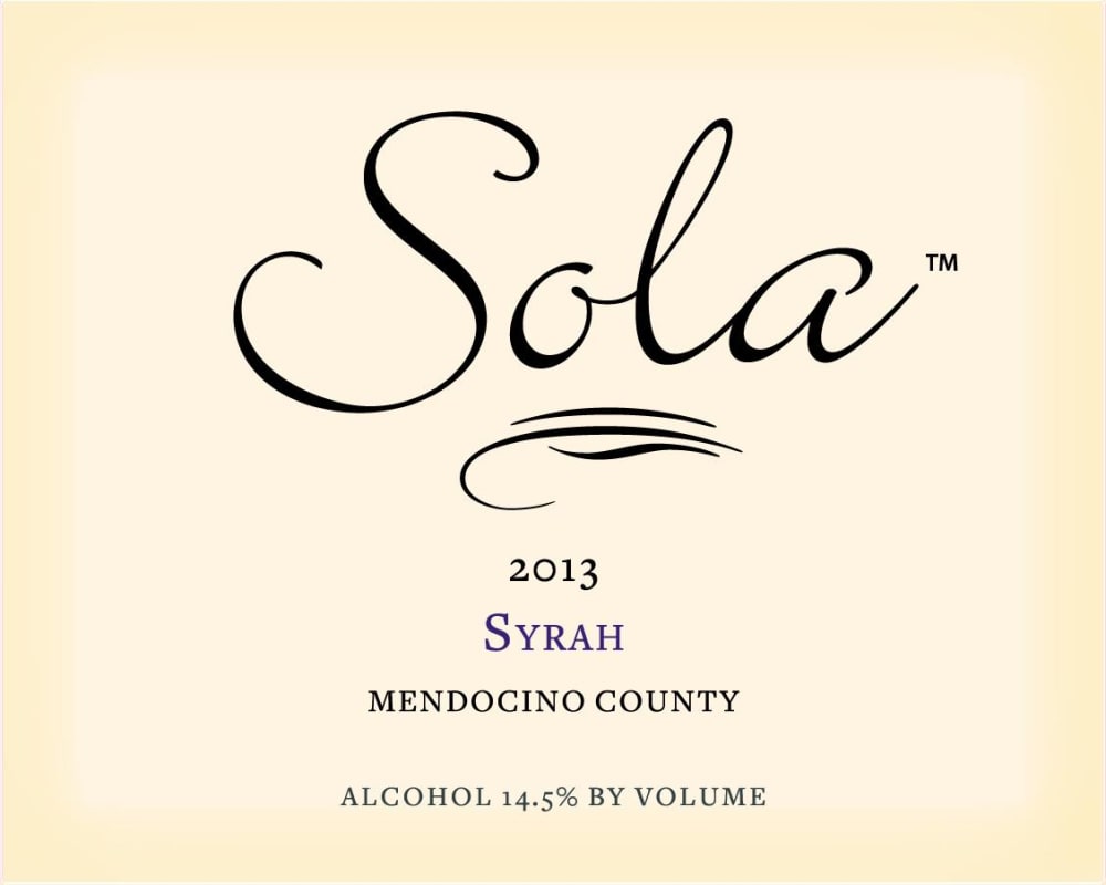 Sola Mendocino County Syrah 2013 Front Label