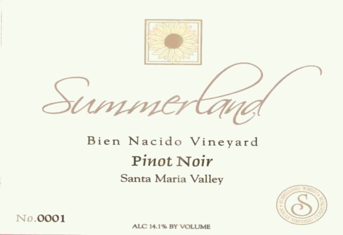 Summerland Bien Nacido Vineyard Pinot Noir 2003 Front Label