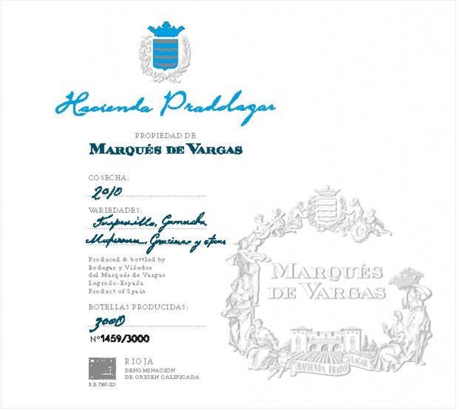 Marques de Vargas Hacienda Pradolagar Especial Reserva 2010 Front Label
