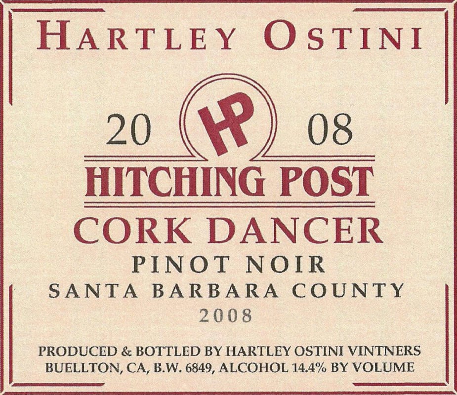 Hitching Post Cork Dancer Pinot Noir 2008 Front Label