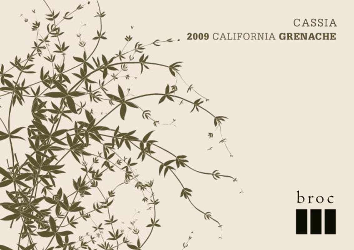 Broc Cellars Cassia Grenache 2009 Front Label