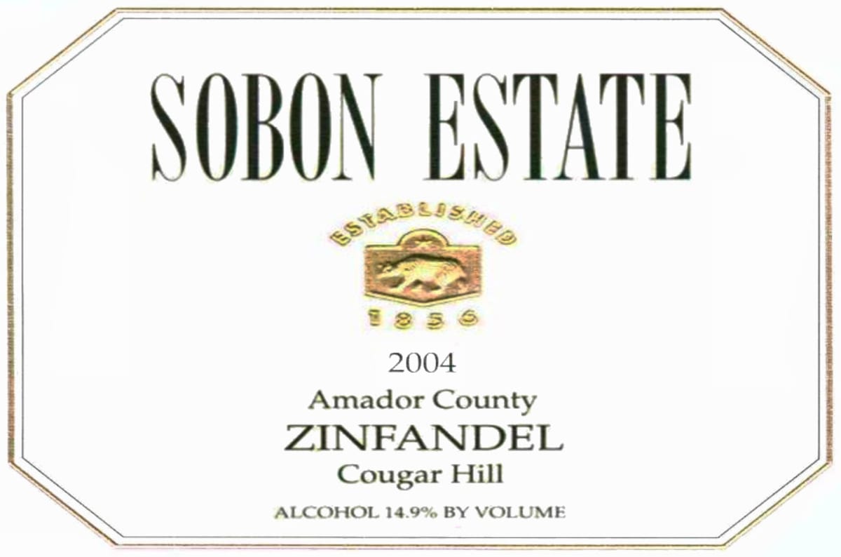 Sobon Estate Cougar Hill Zinfandel 2004 Front Label