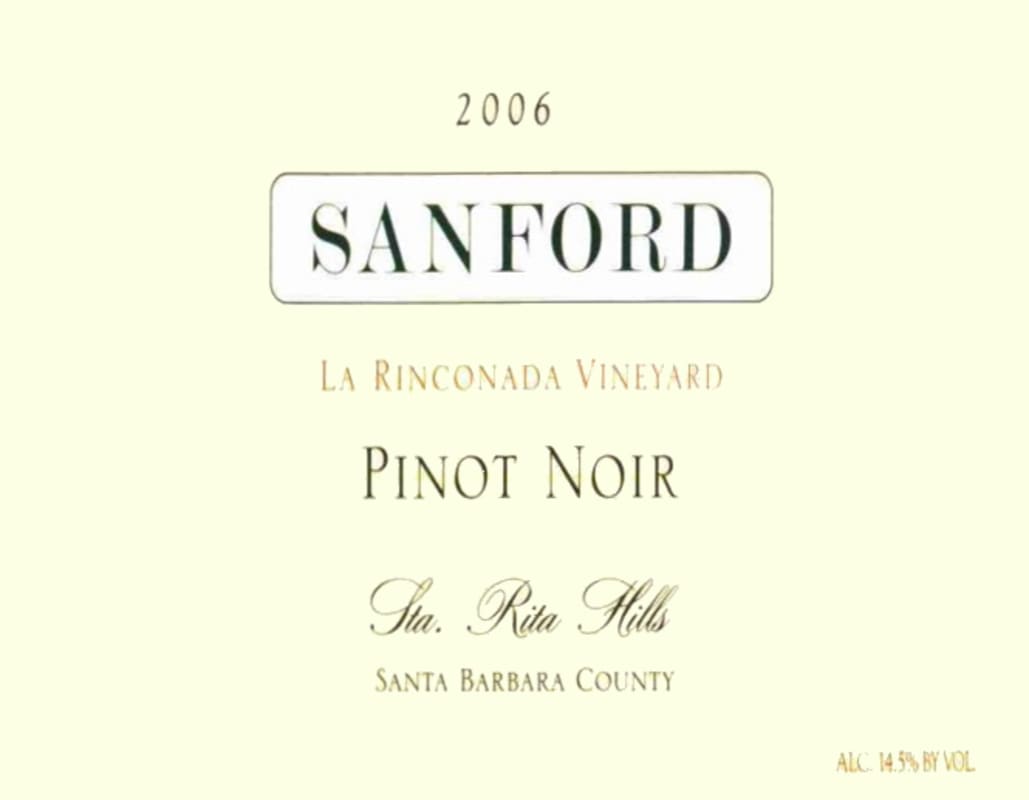 Sanford La Rinconada Pinot Noir 2006 Front Label