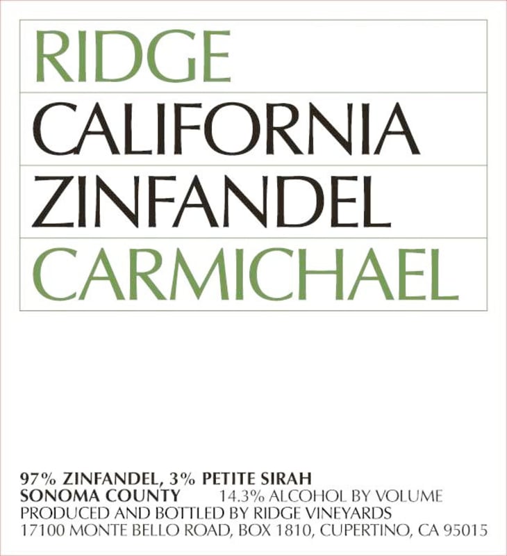 Ridge Carmichael Zinfandel 2008 Front Label