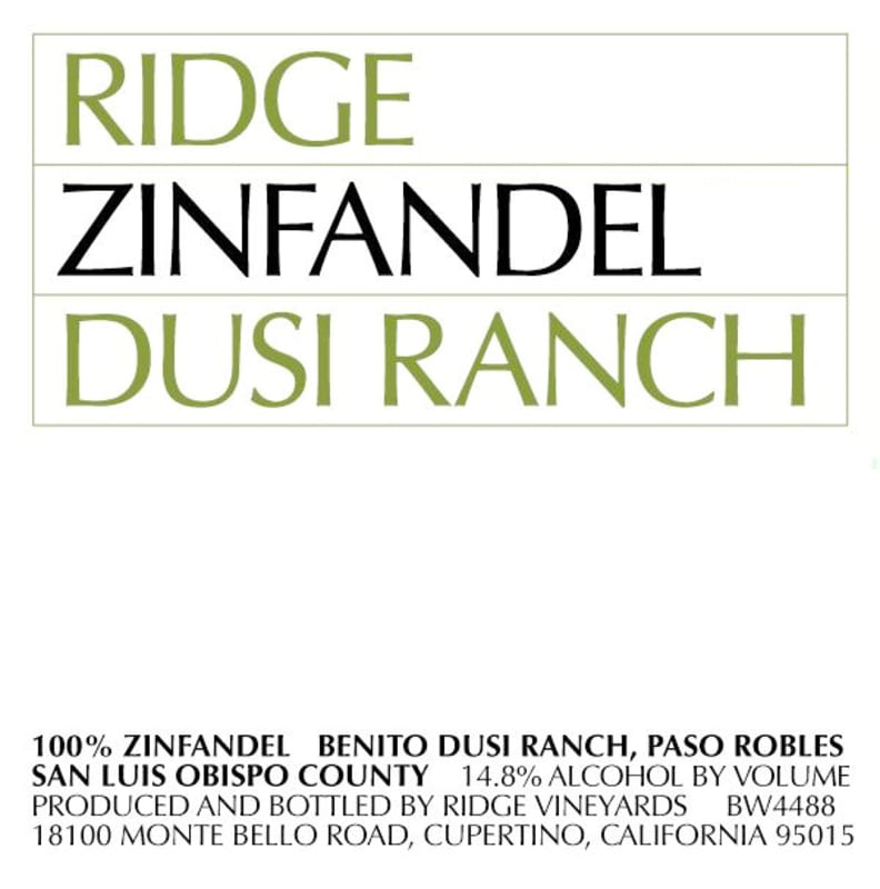 Ridge Dusi Ranch Zinfandel 2011 Front Label