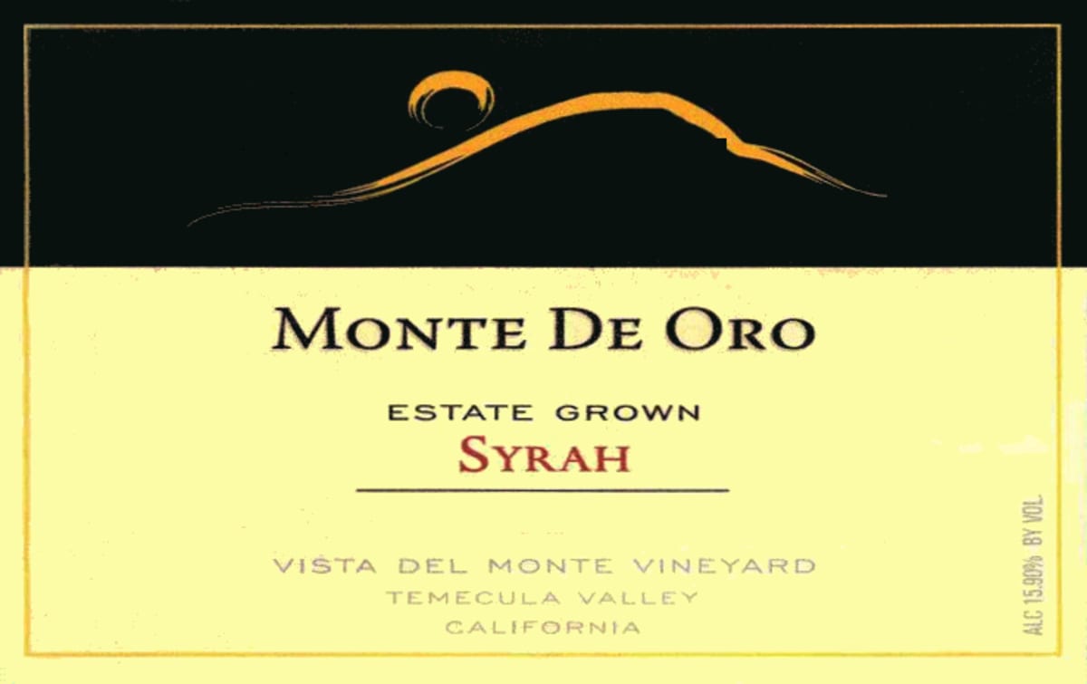 Monte de Oro Vista del Monte Vineyard Syrah 2013 Front Label