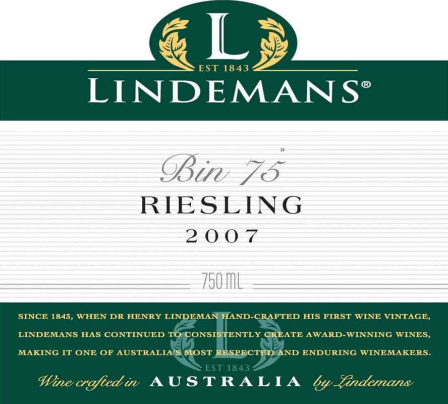 Lindeman’s Bin Series Bin 75 Riesling 2007 Front Label