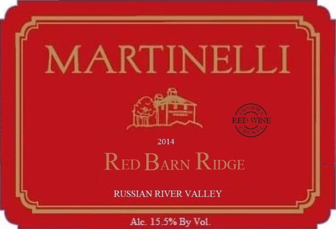 Martinelli Wines Red Barn Ridge 2014 Front Label