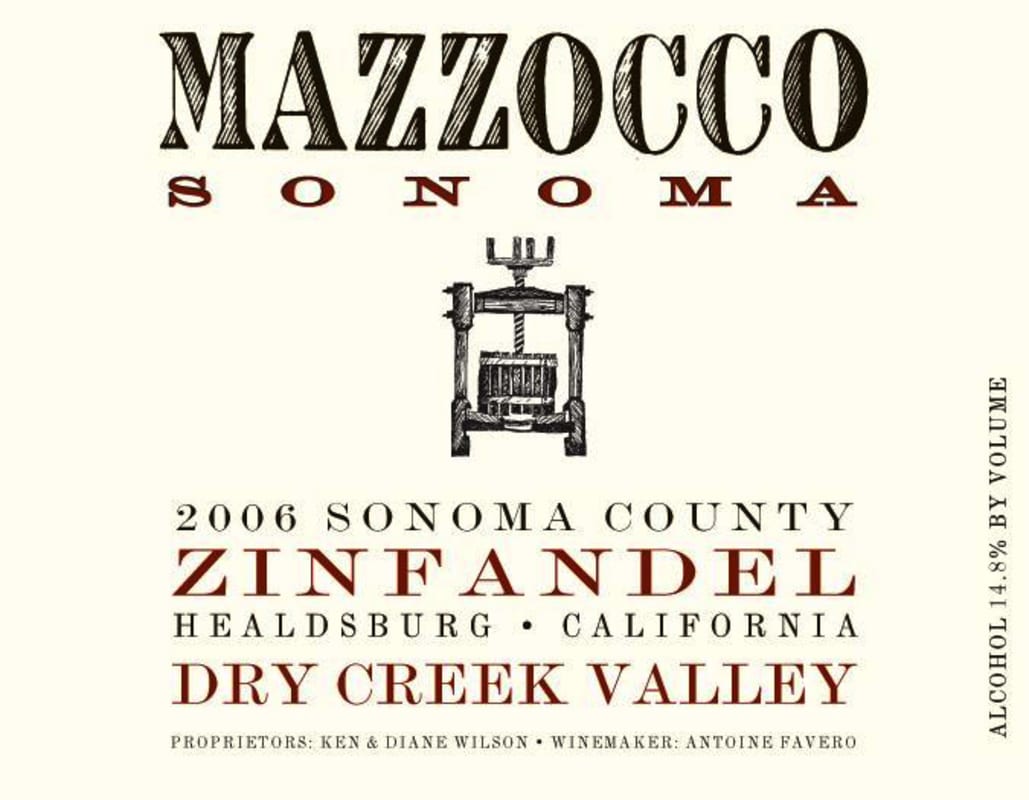 Mazzocco Dry Creek Zinfandel 2006 Front Label