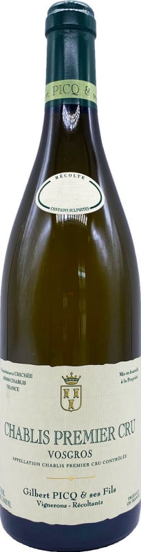 Gilbert Picq Chablis Vosgros Premier Cru 2021 Front Bottle Shot