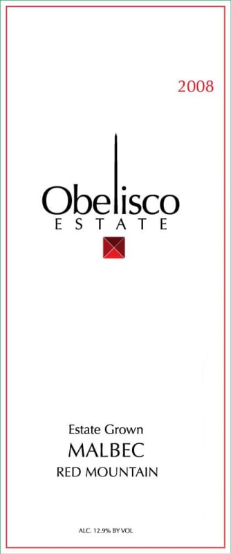 Obelisco Estate Malbec 2008 Front Label