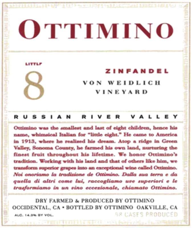 Ottimino Little 8 Von Weidlich Vineyard Zinfandel 2007 Front Label