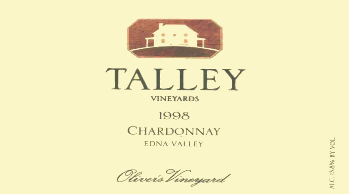 Talley Olivers Vineyard Chardonnay 1998 Front Label
