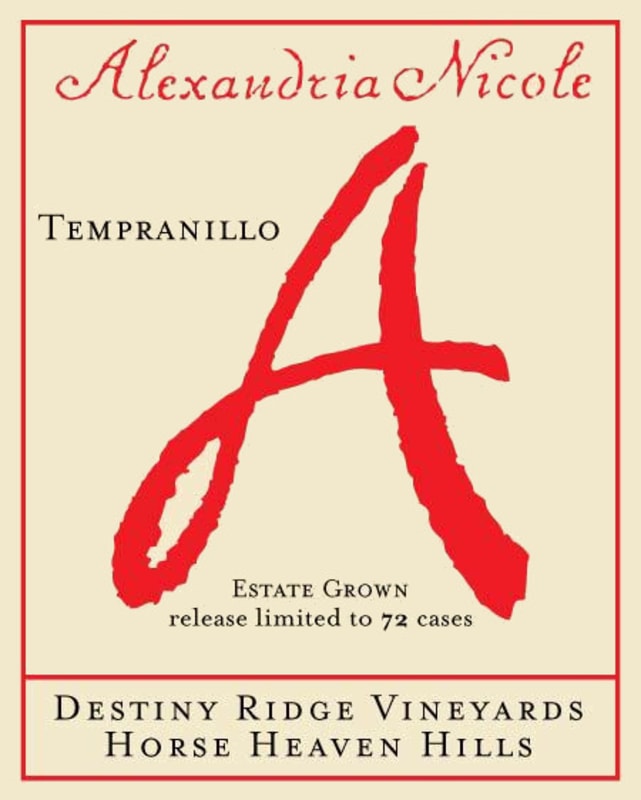Alexandria Nicole Cellars Destiny Ridge Vineyards Tempranillo 2014 Front Label