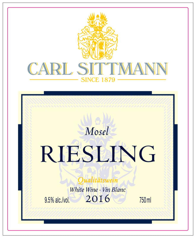 Carl Sittmann Riesling 2016 Front Label