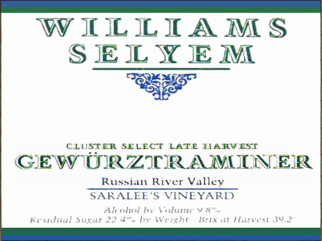 Williams Selyem Saralee's Vineyard Gewurztraminer 2015 Front Label