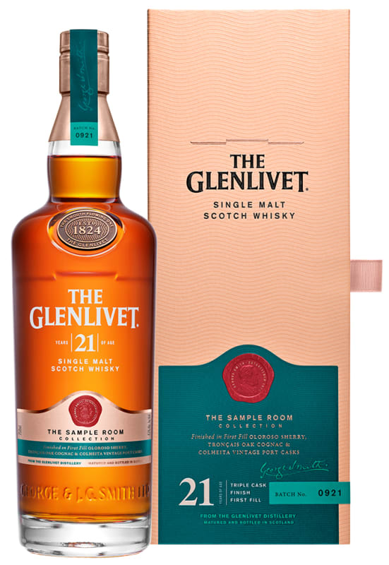Glenlivet 21 Year The Sample Room Collection Single Malt with Gift Box Front Bottle Shot
