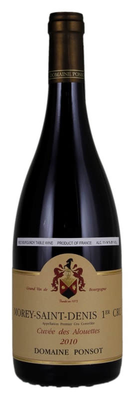Domaine Ponsot Morey Saint Denis Cuvee des Alouettes Premier Cru 2010 Front Bottle Shot