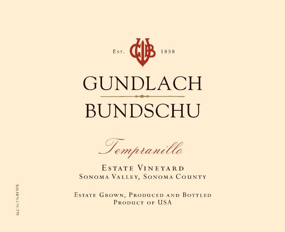 Gundlach Bundschu Estate Vineyard Tempranillo 2015 Front Label