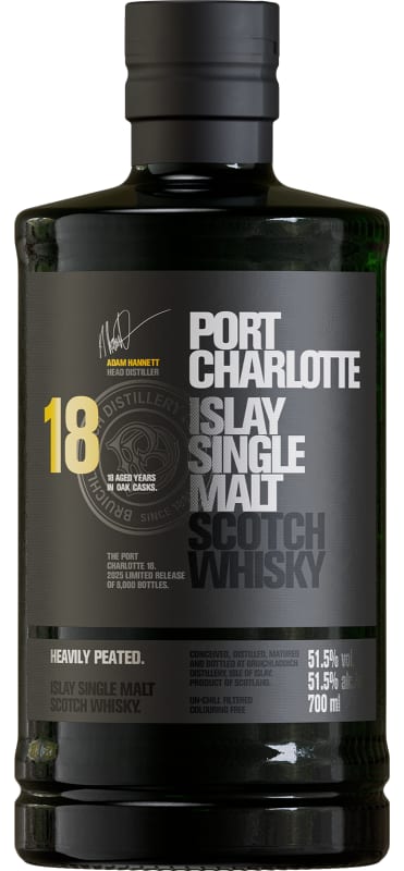 Bruichladdich Port Charlotte 18 Year Old Single Islay Malt (2025 Release) (700ML) Front Bottle Shot