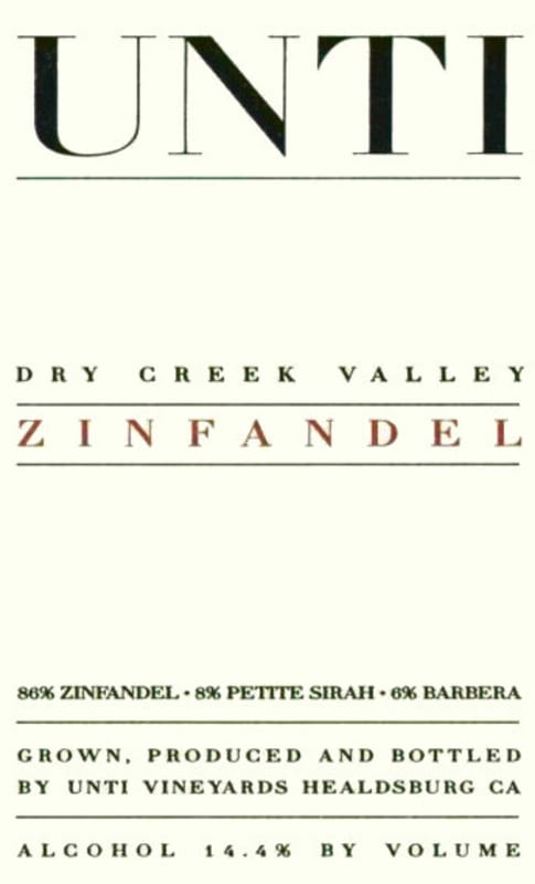 Unti Dry Creek valley Zinfandel 2011 Front Label