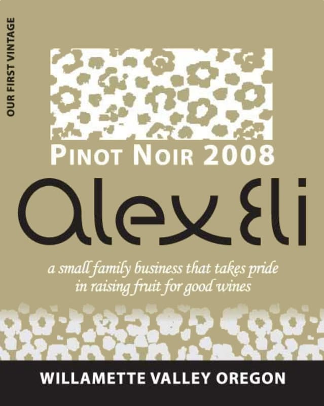 AlexEli Vineyard & Winery Pinot Noir 2008 Front Label