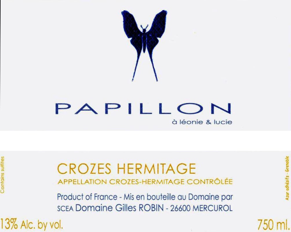 Gilles Robin Crozes-Hermitage Papillon 2016 Front Label