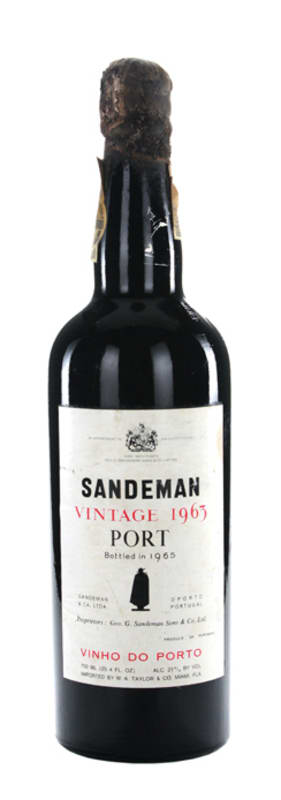 Sandeman Vintage Port (stained label) 1963 Front Bottle Shot