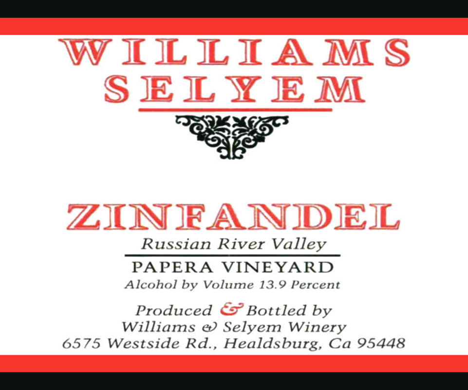 Williams Selyem Papera Vineyard Zinfandel 2010 Front Label