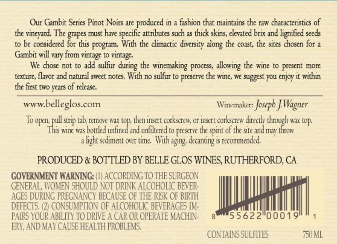 Belle Glos Garys Vineyard Gambit Series Pinot Noir 2006 Front Label