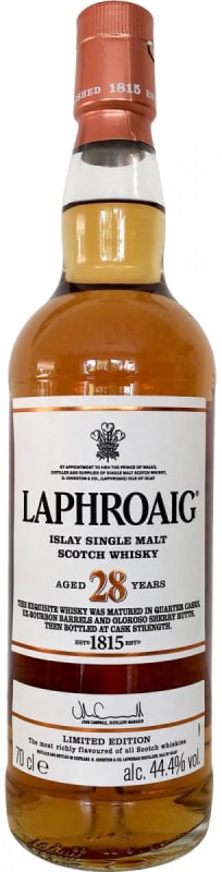 Laphroaig 28 Year Single Malt Scotch Whisky Front Bottle Shot