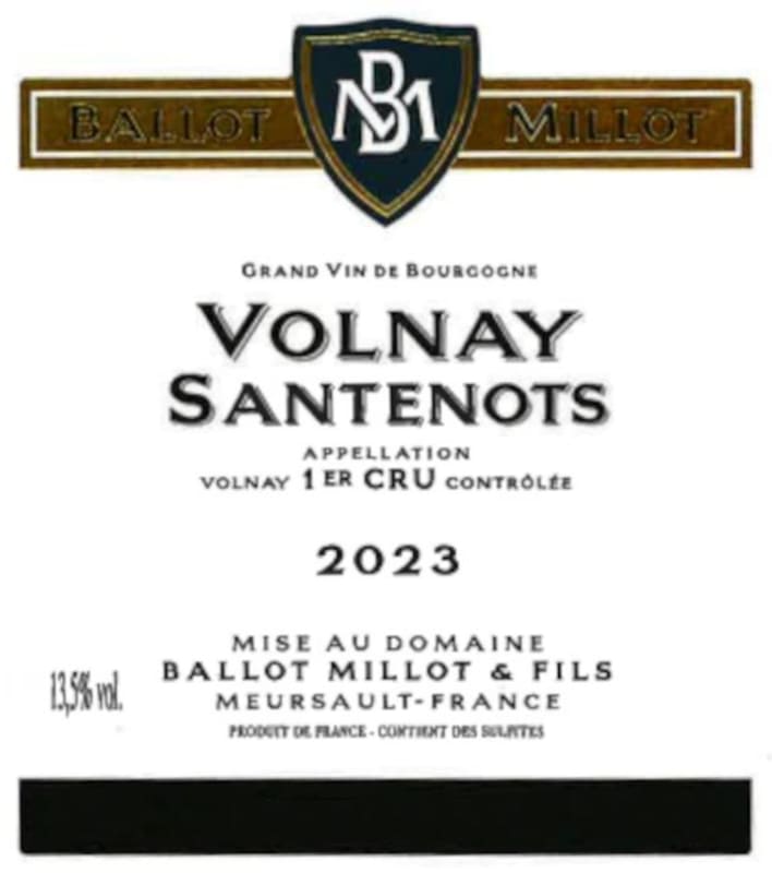 Ballot-Millot Volnay Santenots Premier Cru (375ML half-bottle) 2023 Front Label
