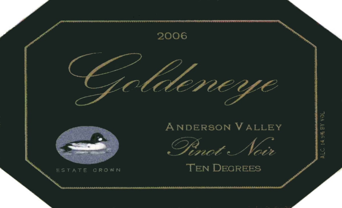 Goldeneye Ten Degrees Anderson Valley Pinot Noir 2006 Front Label