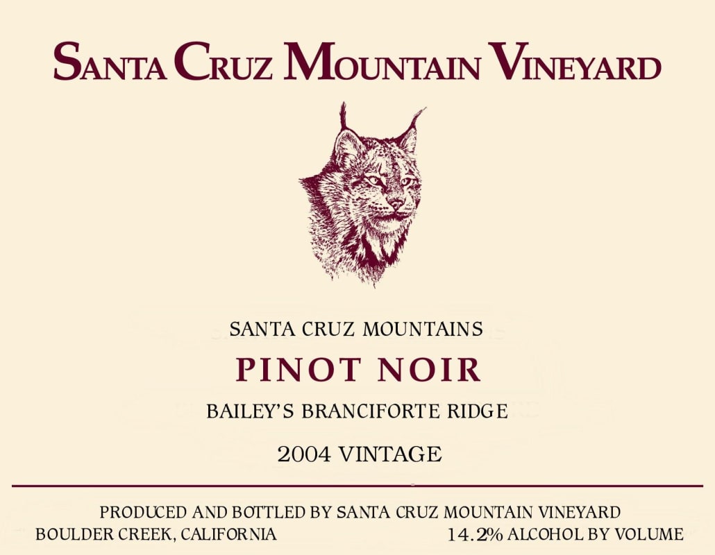 Santa Cruz Mountain Vineyard Baileys Branciforte Ridge Pinot Noir 2004 Front Label