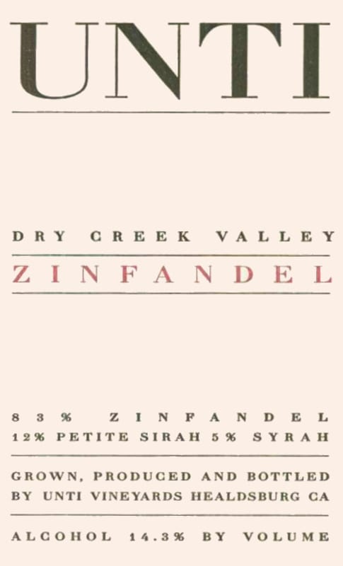 Unti Dry Creek valley Zinfandel 2010 Front Label