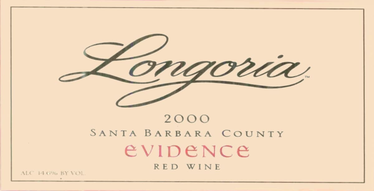 Longoria Evidence Red Wine 2000 Front Label