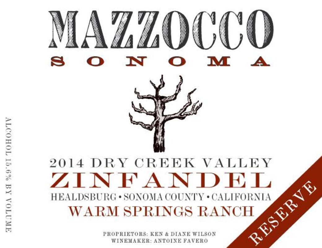 Mazzocco Warm Springs Ranch Reserve Zinfandel 2014 Front Label