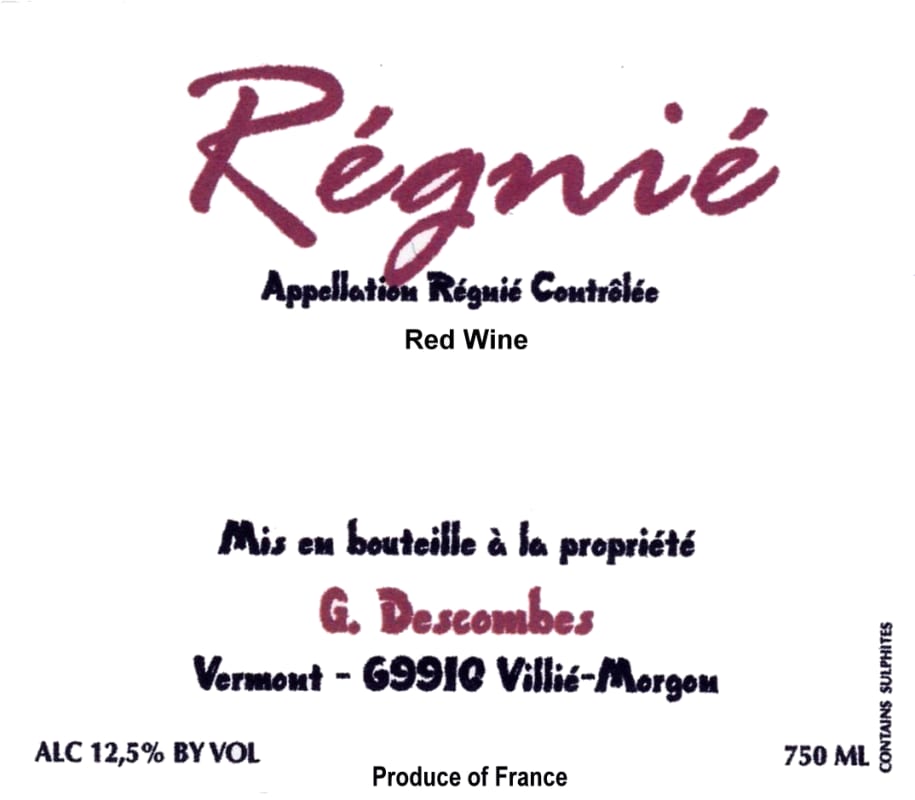 Domaine Georges Descombes Regnie 2015 Front Label