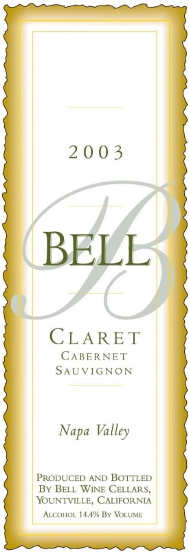 Bell Wine Cellars Claret Cabernet Sauvignon 2003 Front Label