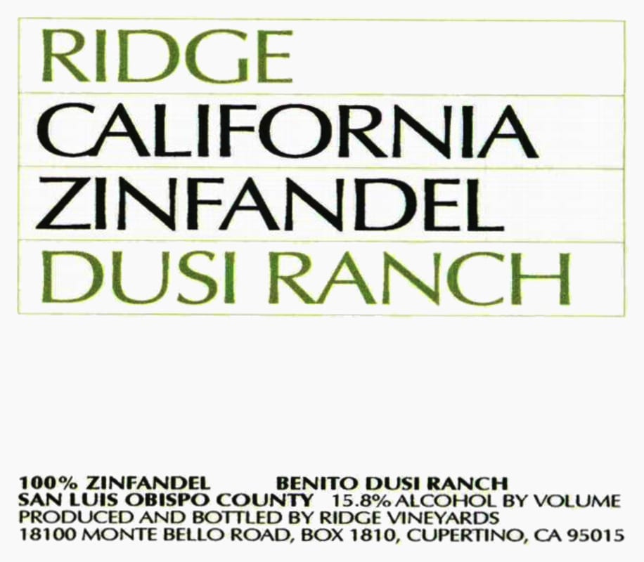 Ridge Dusi Ranch Zinfandel 2007 Front Label