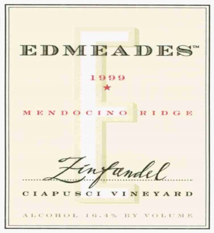 Edmeades Ciafusci Vineyard Zinfandel 1999 Front Label