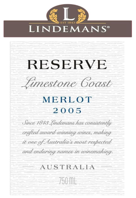 Lindeman’s Bin Series Reserve Merlot 2005 Front Label
