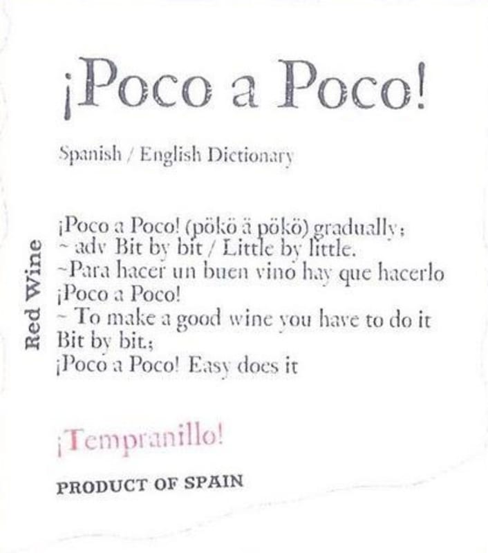 Poco a Poco Tempranillo 2016 Front Label