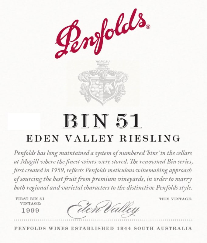 Penfolds Bin 51 Riesling 2015 Front Label