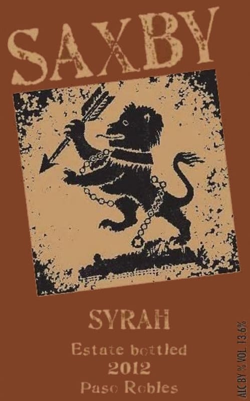 Saxby Winery and Vineyard Syrah 2012 Front Label