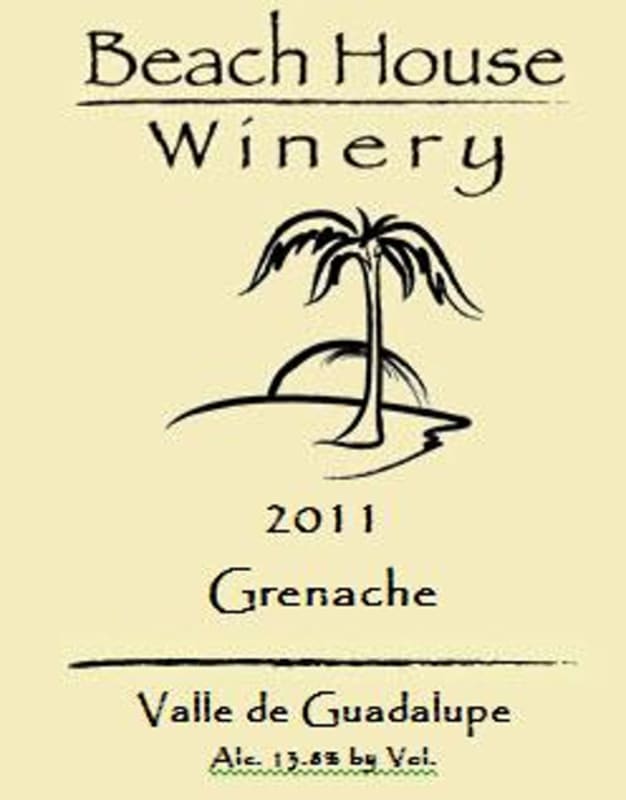 Beach House Winery Grenache 2011 Front Label