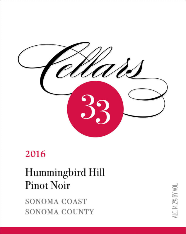 Cellars 33 Hummingbird Hill Vineyard Pinot Noir 2016 Front Label