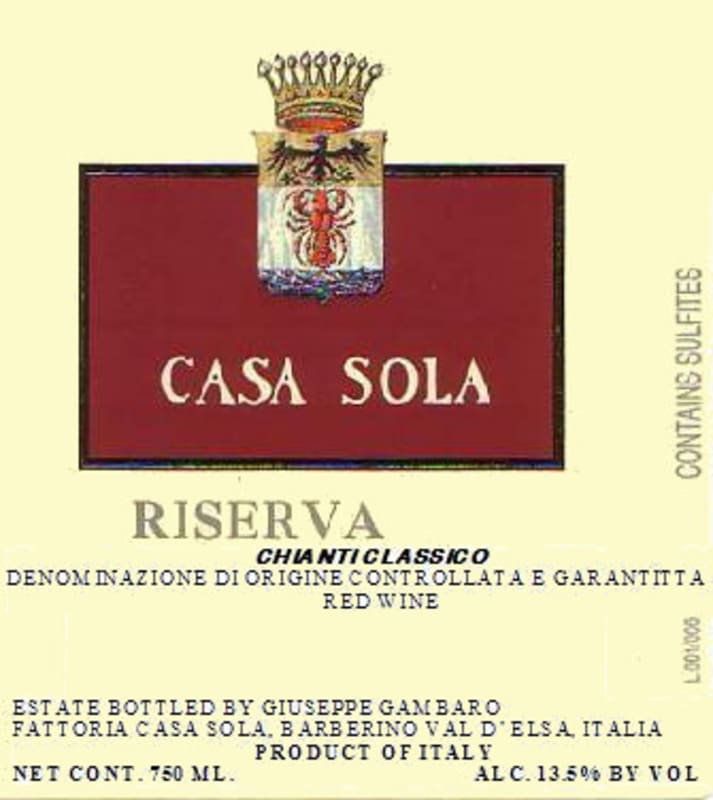 Fattoria Casa Sola Chianti Classico Riserva 2004 Front Label